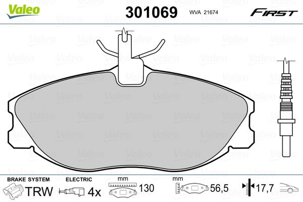 VALEO 301069 Kit pastiglie freno, Freno a disco