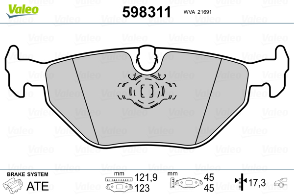 VALEO 598311 Kit pastiglie freno, Freno a disco