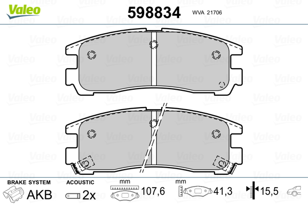 VALEO 598834 Kit pastiglie freno, Freno a disco