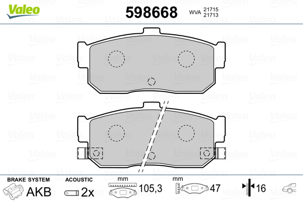 VALEO 598668 Kit pastiglie freno, Freno a disco