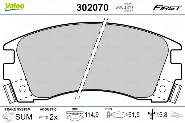 VALEO 302070 Kit pastiglie freno, Freno a disco