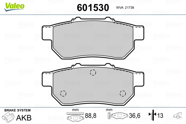 VALEO 601530 Kit pastiglie freno, Freno a disco