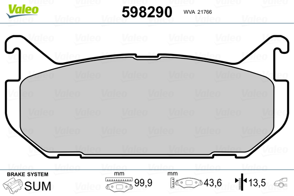 VALEO 598290 Kit pastiglie freno, Freno a disco