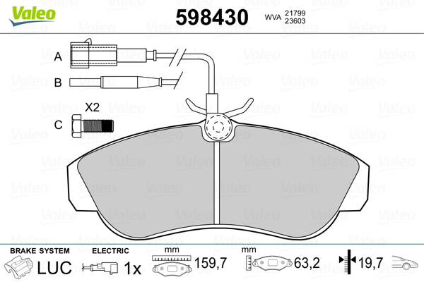 VALEO 598430 Kit pastiglie freno, Freno a disco