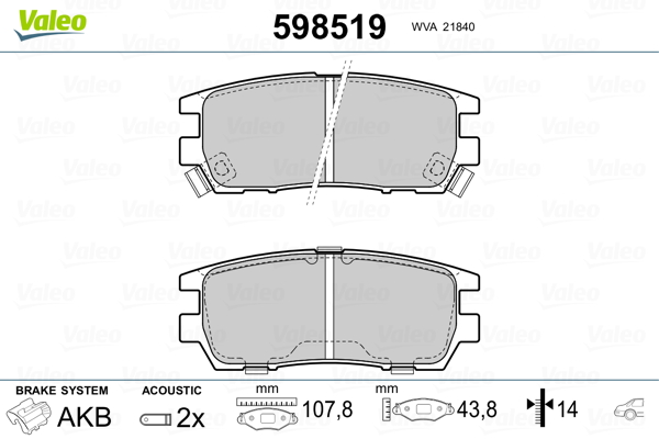 VALEO 598519 Kit pastiglie freno, Freno a disco