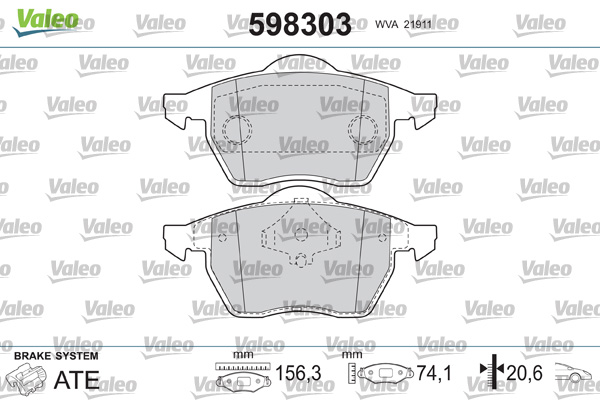 VALEO 598303 Kit pastiglie freno, Freno a disco