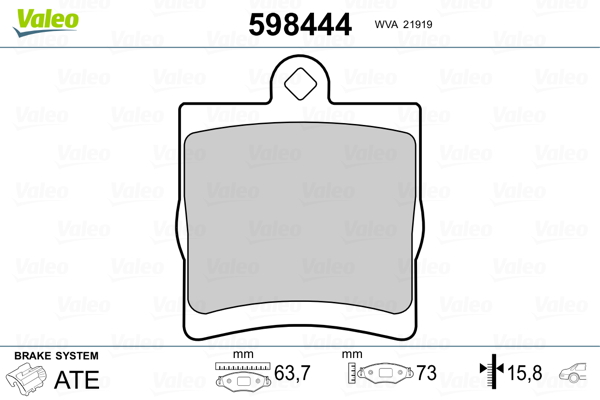 VALEO 598444 Kit pastiglie freno, Freno a disco