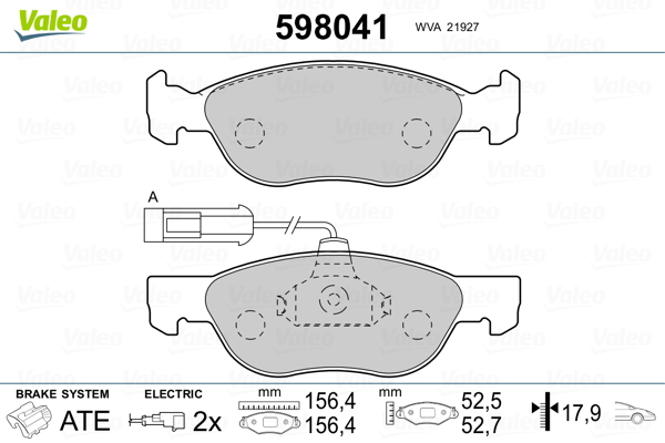 VALEO 598041 Kit pastiglie freno, Freno a disco