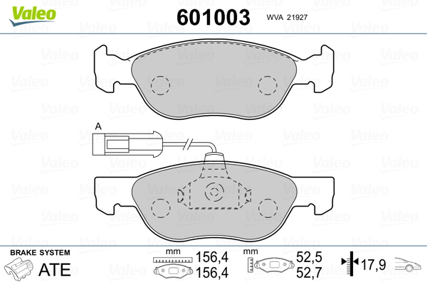 VALEO 601003 Kit pastiglie freno, Freno a disco