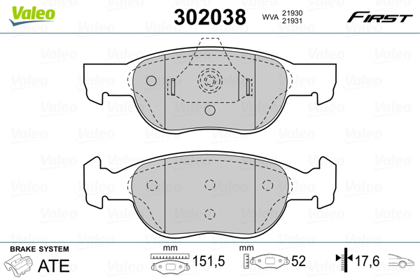 VALEO 302038 Kit pastiglie freno, Freno a disco