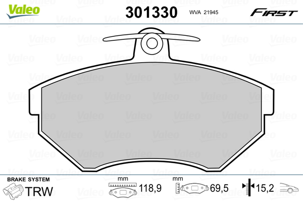 VALEO 301330 Kit pastiglie freno, Freno a disco