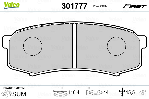 VALEO 301777 Kit pastiglie freno, Freno a disco