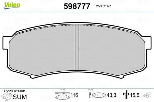 VALEO 598777 Kit pastiglie freno, Freno a disco