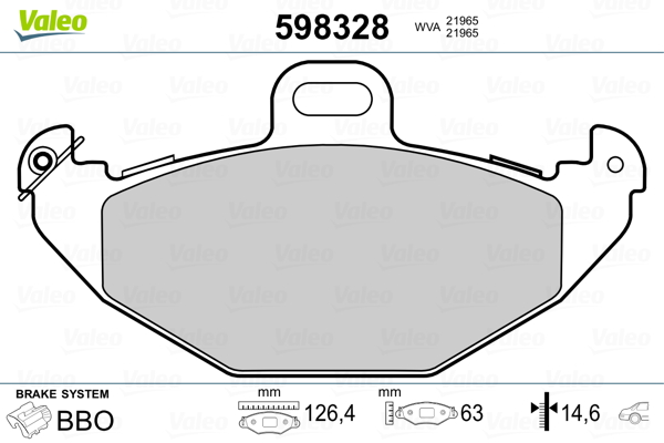 VALEO 598328 Kit pastiglie freno, Freno a disco