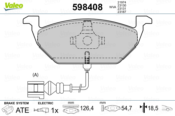 VALEO 598408 Kit pastiglie freno, Freno a disco