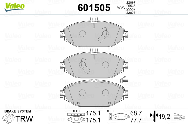 VALEO 601505 Kit pastiglie freno, Freno a disco