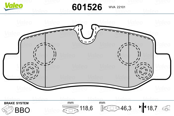 VALEO 601526 Kit pastiglie freno, Freno a disco