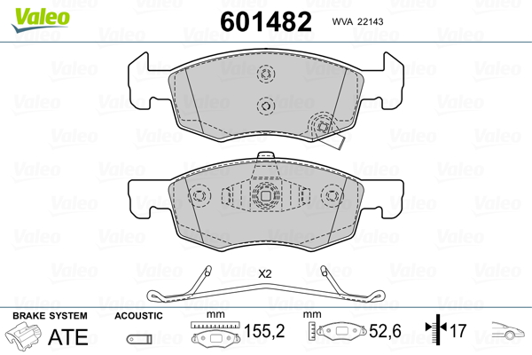 VALEO 601482 Kit pastiglie freno, Freno a disco