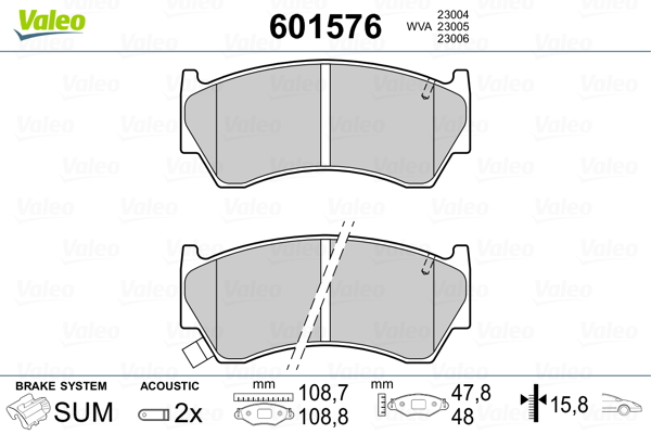 VALEO 601576 Kit pastiglie freno, Freno a disco