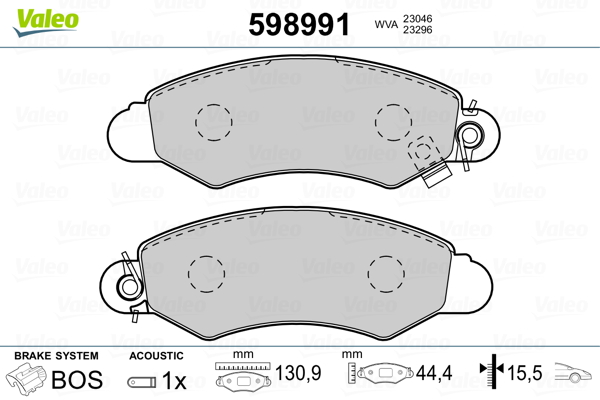 VALEO 598991 Kit pastiglie freno, Freno a disco