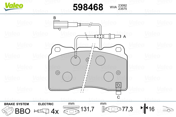 VALEO 598468 Kit pastiglie freno, Freno a disco