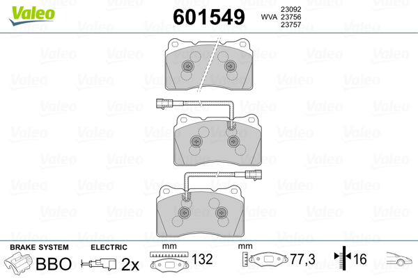 VALEO 601549 Kit pastiglie freno, Freno a disco