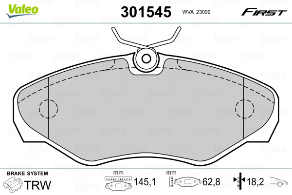 VALEO 301545 Kit pastiglie freno, Freno a disco