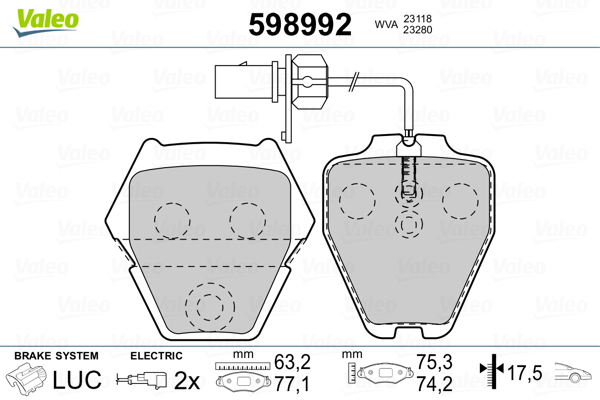 VALEO 598992 Kit pastiglie freno, Freno a disco