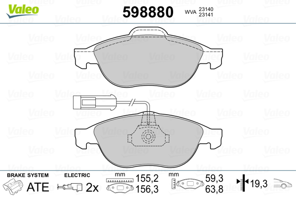 VALEO 598880 Kit pastiglie freno, Freno a disco