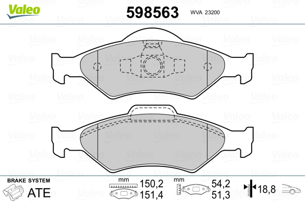 VALEO 598563 Kit pastiglie freno, Freno a disco