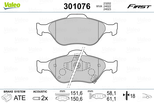 VALEO 301076 Kit pastiglie freno, Freno a disco