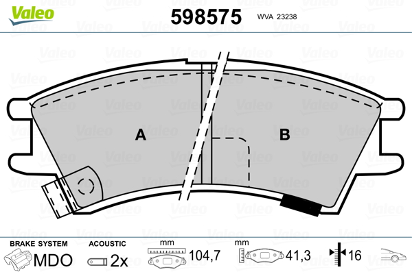 VALEO 598575 Kit pastiglie freno, Freno a disco