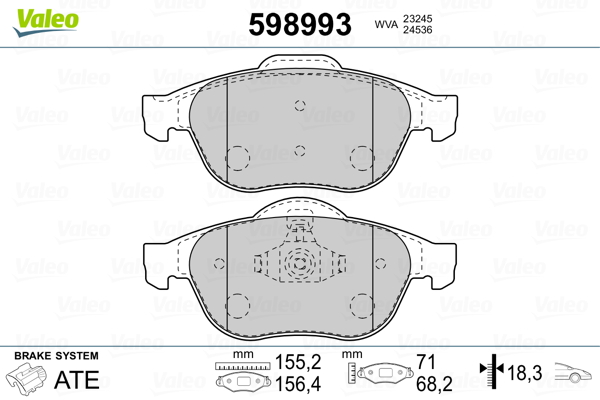 VALEO 598993 Kit pastiglie freno, Freno a disco