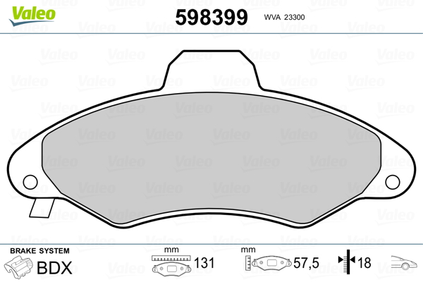 VALEO 598399 Kit pastiglie freno, Freno a disco