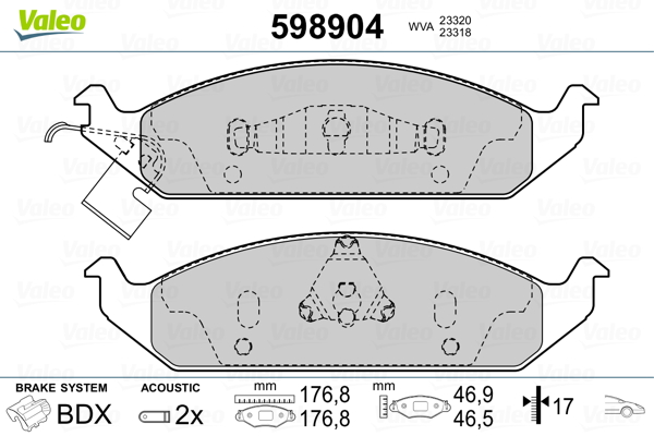 VALEO 598904 Kit pastiglie freno, Freno a disco