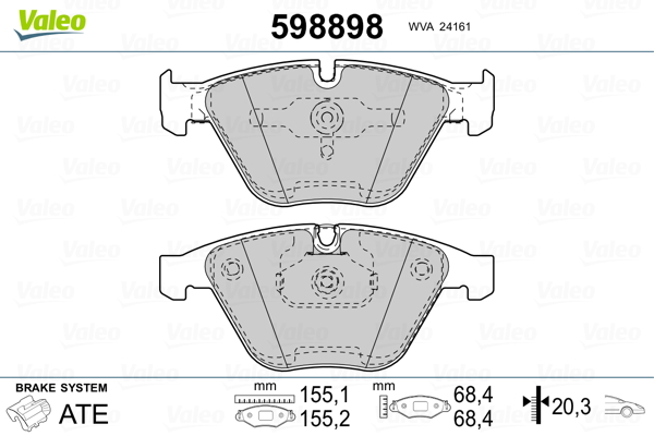 VALEO 598898 Kit pastiglie freno, Freno a disco