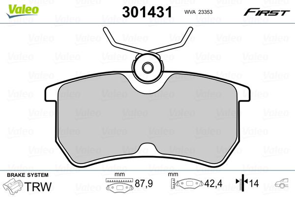 VALEO 301431 Kit pastiglie freno, Freno a disco