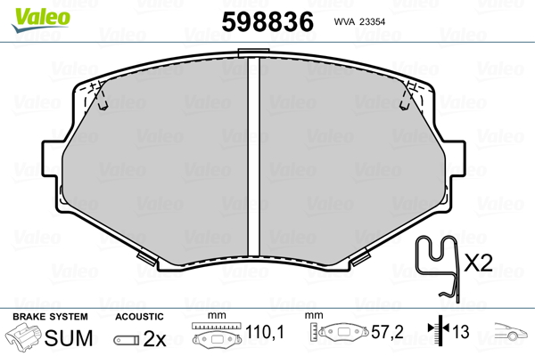 VALEO 598836 Kit pastiglie freno, Freno a disco