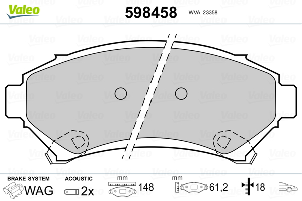 VALEO 598458 Kit pastiglie freno, Freno a disco