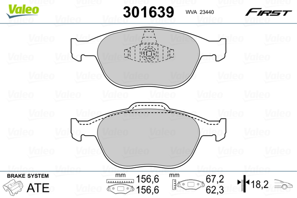 VALEO 301639 Kit pastiglie freno, Freno a disco