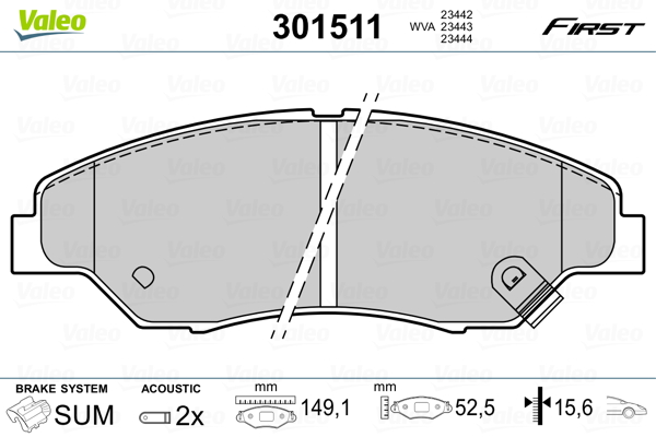 VALEO 301511 Kit pastiglie freno, Freno a disco