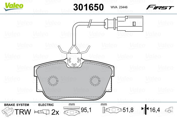 VALEO 301650 Kit pastiglie freno, Freno a disco