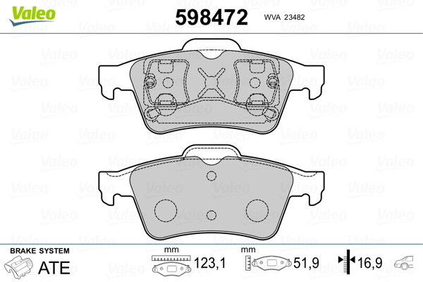 VALEO 598472 Kit pastiglie freno, Freno a disco