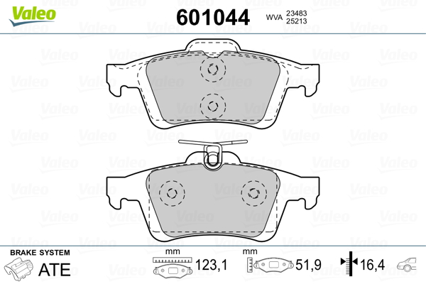 VALEO 601044 Kit pastiglie freno, Freno a disco