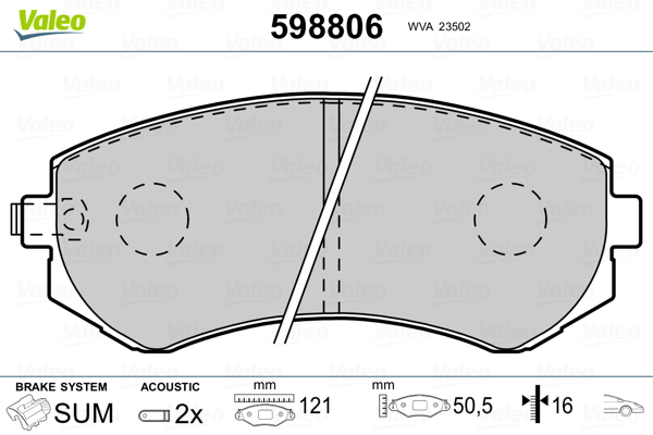 VALEO 598806 Kit pastiglie freno, Freno a disco