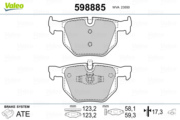 VALEO 598885 Kit pastiglie freno, Freno a disco