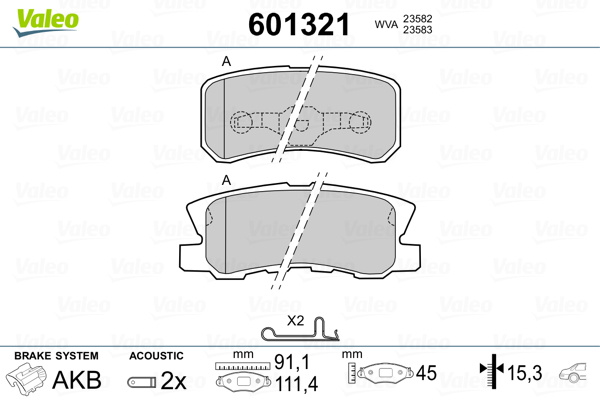 VALEO 601321 Kit pastiglie freno, Freno a disco