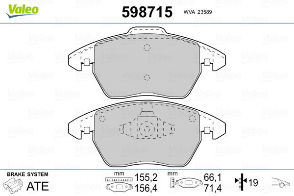 VALEO 598715 Kit pastiglie freno, Freno a disco