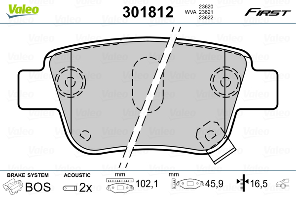 VALEO 301812 Kit pastiglie freno, Freno a disco