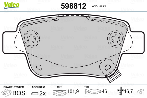 VALEO 598812 Kit pastiglie freno, Freno a disco